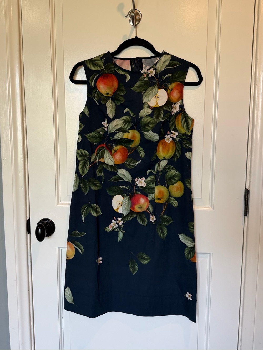 Oscar de la Renta Navy Sleeveless Dress with Floral and Botanical Foliage Print